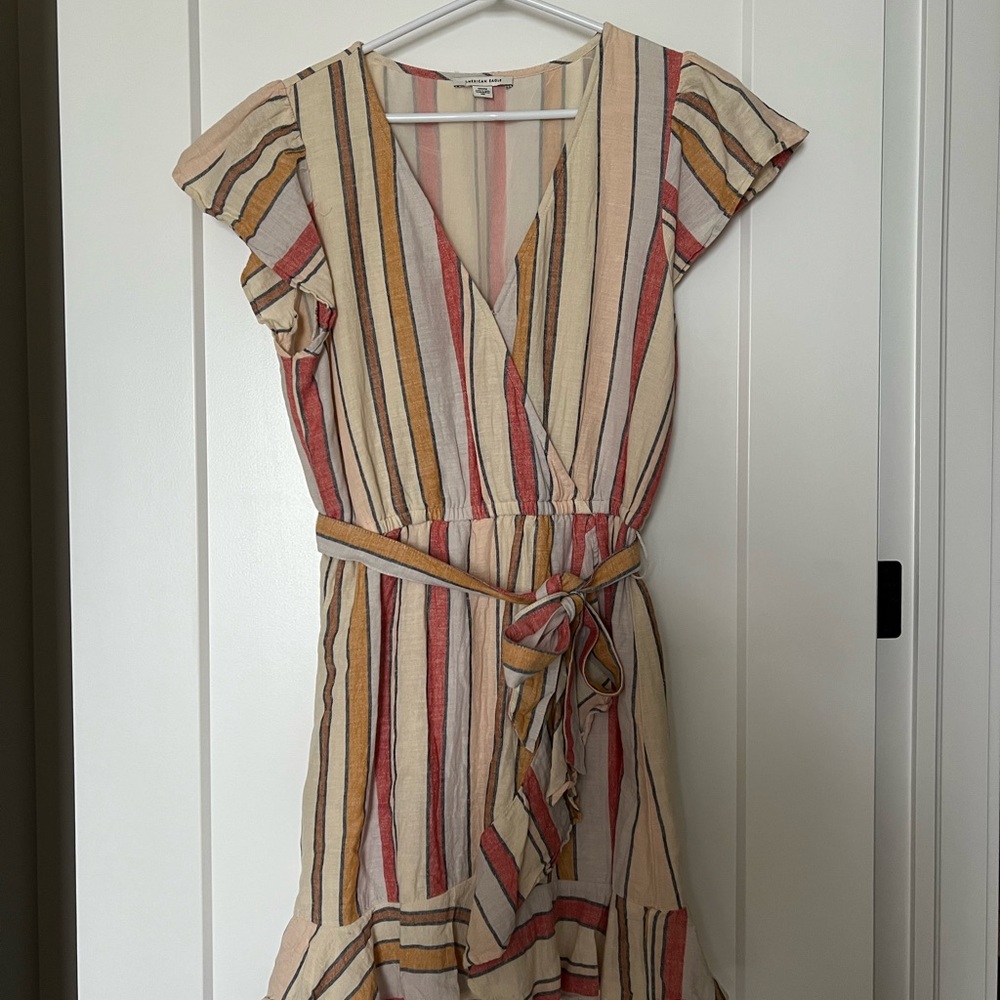 American Eagle Outfitters Pink Brown Asymmetrical Sundress